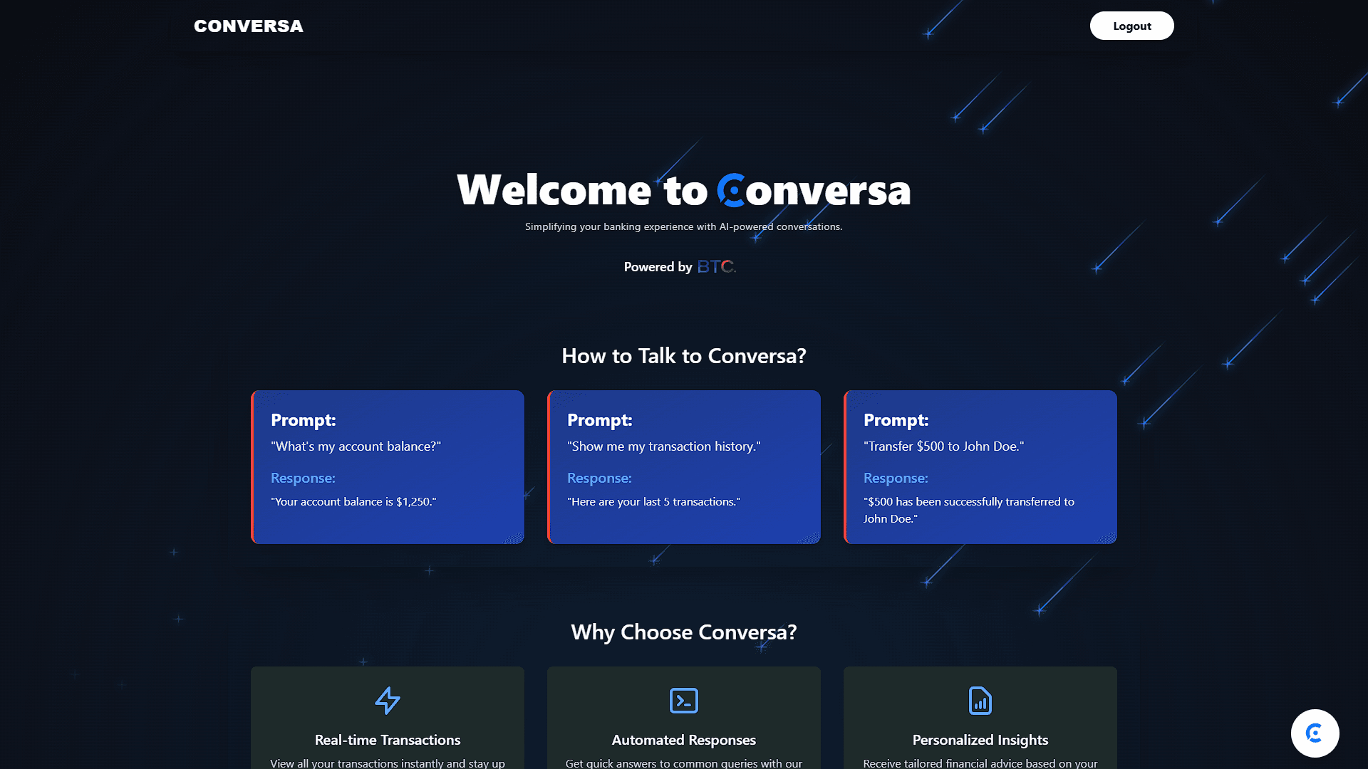 BTC Conversa interface