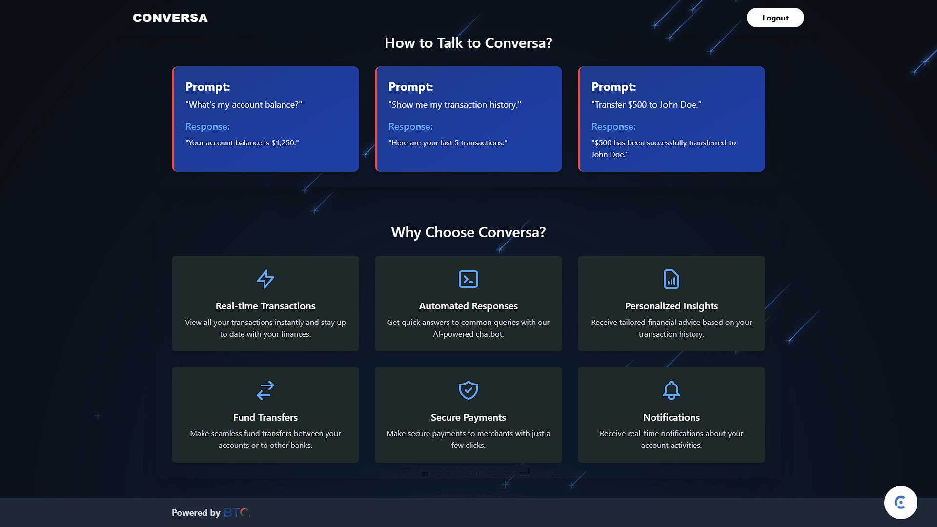 BTC Conversa interface